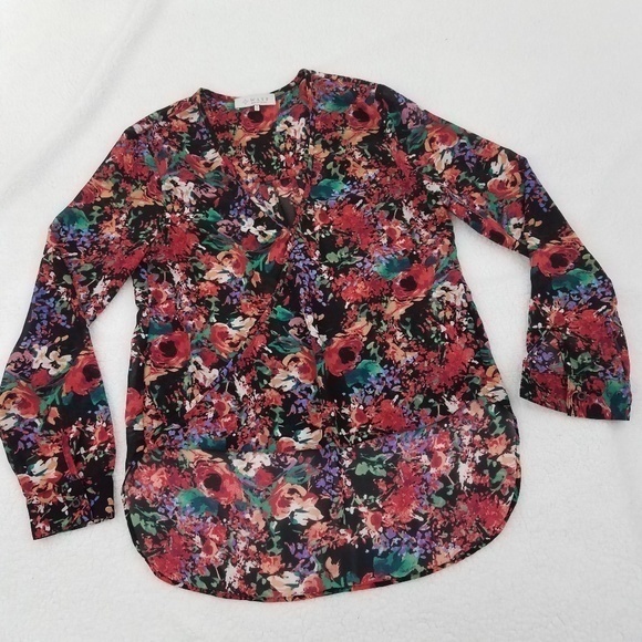 Wayf Top S Sheer‎ Floral Hi Low Button Front Work C - Picture 1 of 8